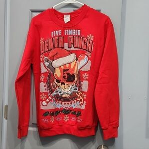 NWOT 5FDP Five Finger Death Punch Red Santa Skull Knuckles Christmas Sweater